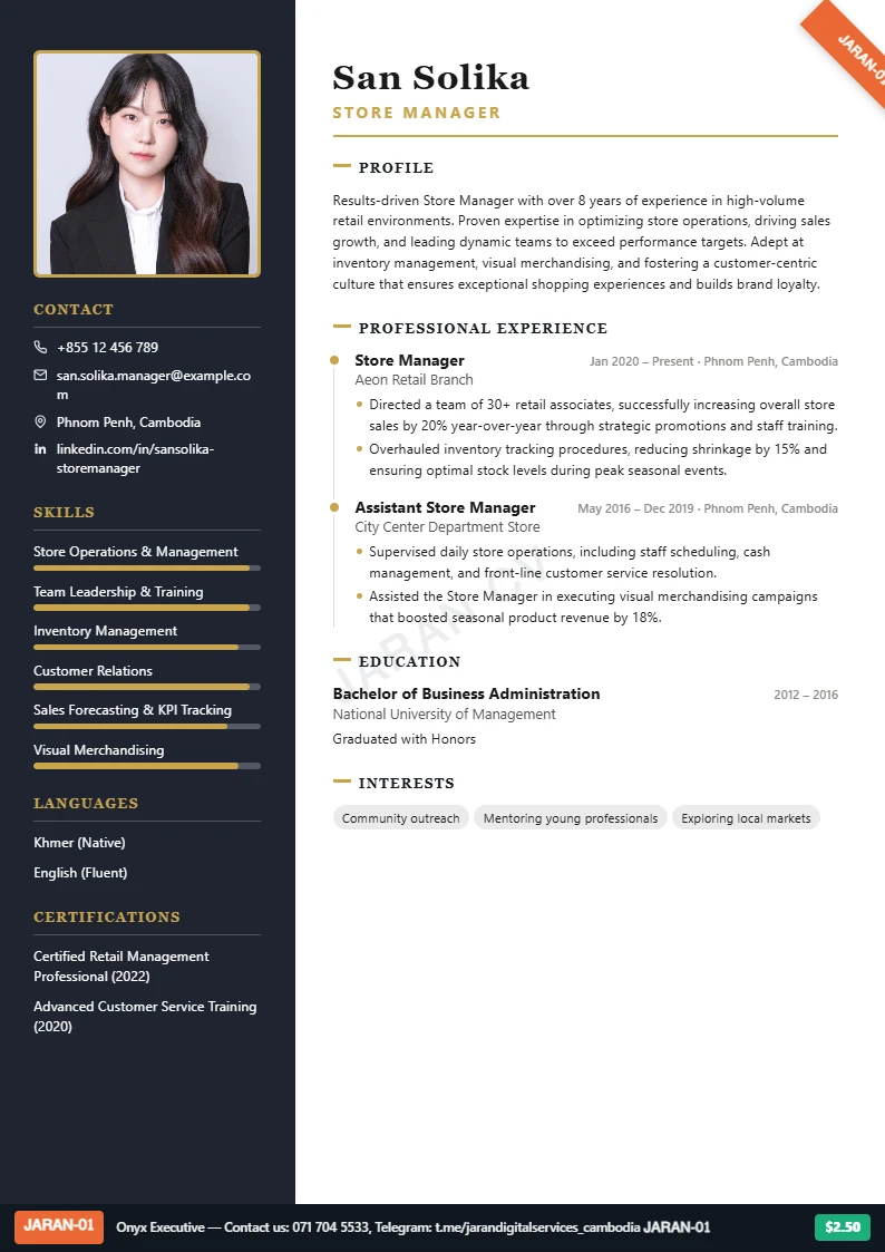 Jaran CV template example